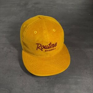 Routine Baseball Snapback Hat Mens Mustard Yellow Corduroy Flat Brim‎ Retro Cap